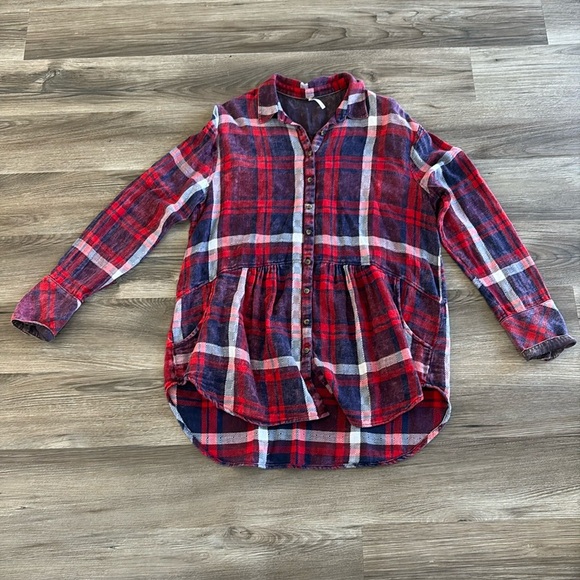 Womens Free People Easy Street Plaid Relaxed Button Down Size M Medium Top Shirt - Picture 1 of 11